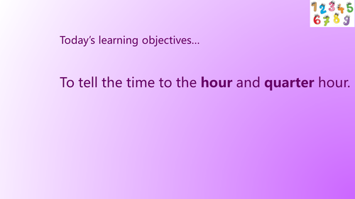 KS1 Telling the time to half and quarter hour