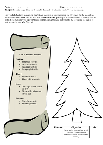 KS1 Christmas Tree Decoration Reading Comp  Teaching Resources