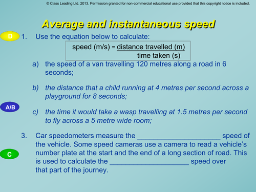Average & Instantaneous speed - graded questions