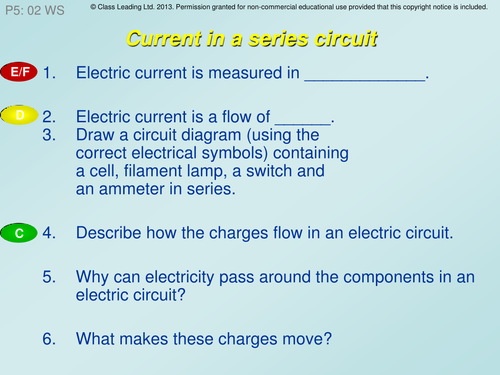 Current in a series circuit - graded questions