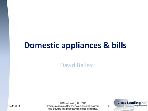 Domestic appliances & bills - graded questions