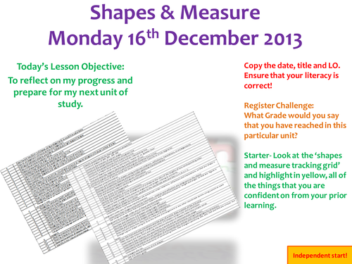 1st lesson of Shape and Measures Scheme