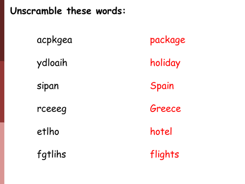 What are package holidays Teaching Resources