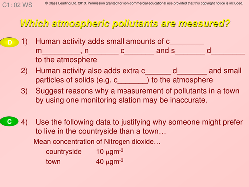 Which pollutants are measured? - graded questions