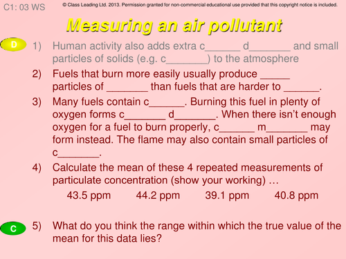 Measuring air pollutants - graded questions