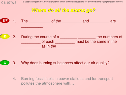 Where do all the atoms go? - graded questions