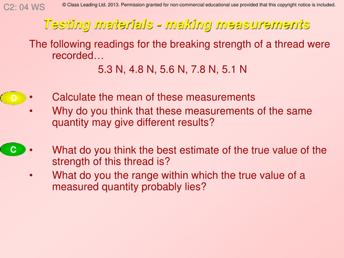 Testing materials - measuring - graded questions