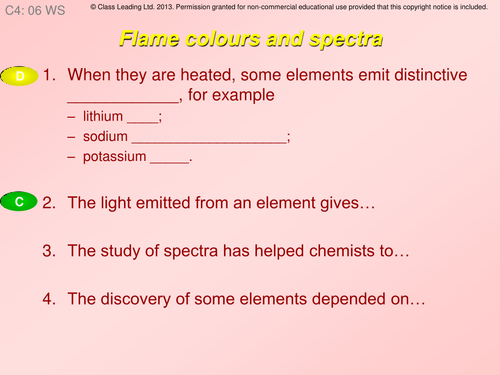 Flame colours & spectra - graded questions