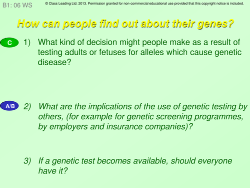 Finding out about genes - graded questions