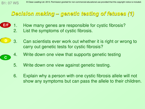 Genetics decision making (1) - graded questions