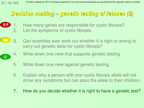 Genetics decision making (2) - graded questions