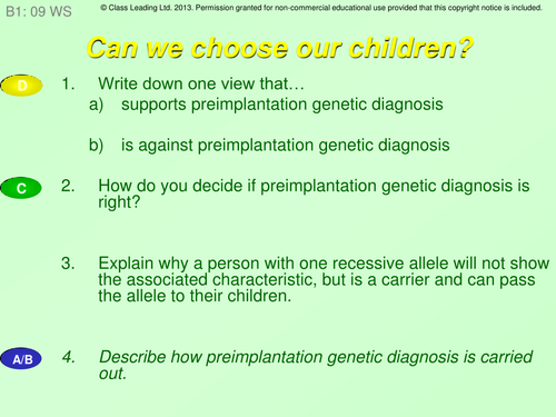 Can we choose our children - graded questions