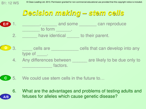 Stem cells - graded questions