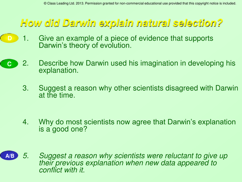 Darwin natural selection - graded questions