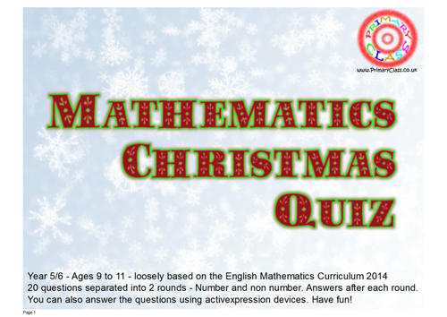 Mathematics Christmas Quiz - Curriculum 2014