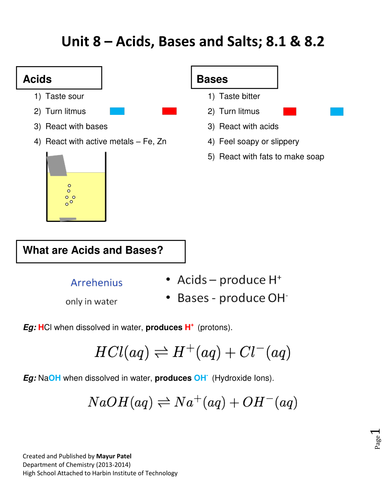 Igcse Chemistry Unit 8 Acids Bases Teaching Resources