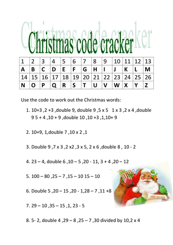 Christmas Maths Code Breaker with answers