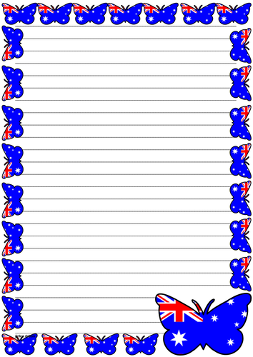 Australian Flag Themed Lined Paper and Pageborders