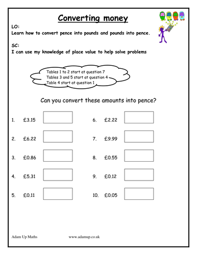 Money activities - counting and converting