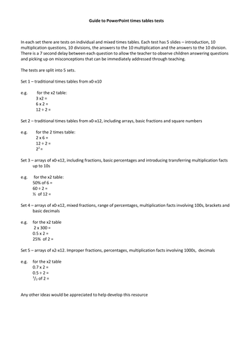 Timed tables tests, Set 2a