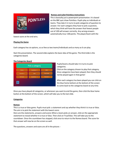 Romeo and Juliet Pointless Revision Quiz