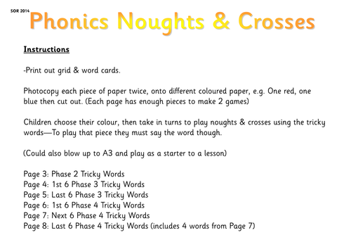 Phase 2 , 3 & 4 Tricky Word Tic-Tac-Toe Grids