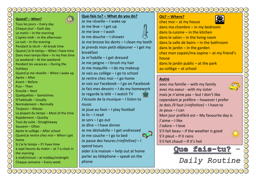 ks3 french daily routine vocabulary worksheet by