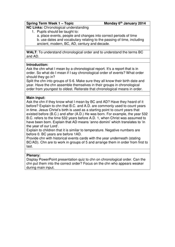 Y3 Ancient Egypt Topic Chronological Order