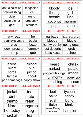 Colloquial English Bingo