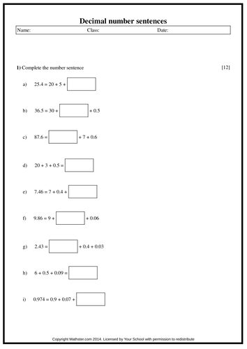 Decimal Number Sentences