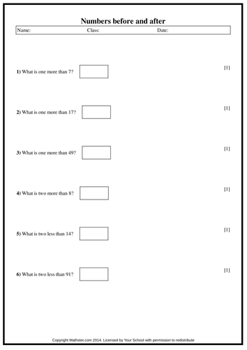 Numbers before and after