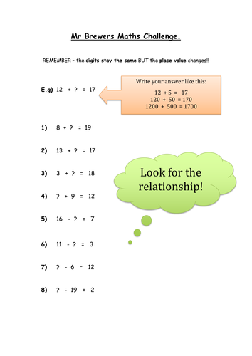 Inverse addition & subtraction / place value