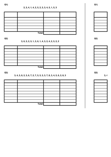 Frequency Table Worksheet