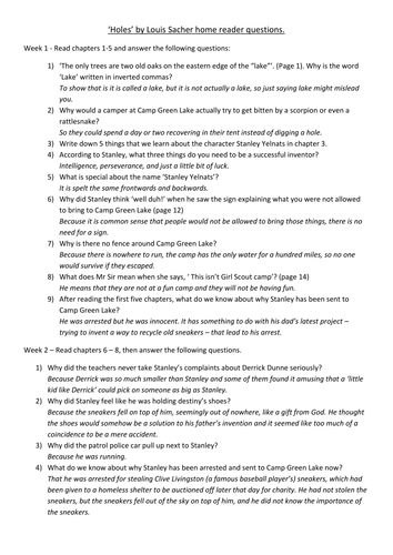 Worksheet Holes Worksheets comprehension work book for holes by 0600046 teaching resources home reading booklet answers docx