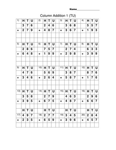 Column Method Addition