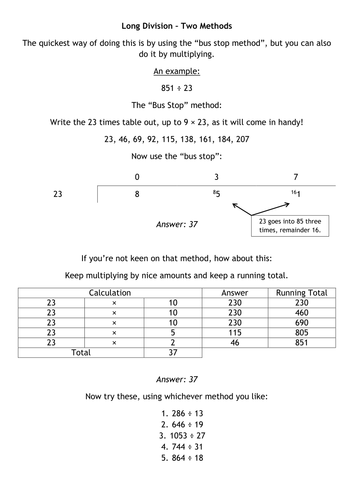 long division two methods teaching resources