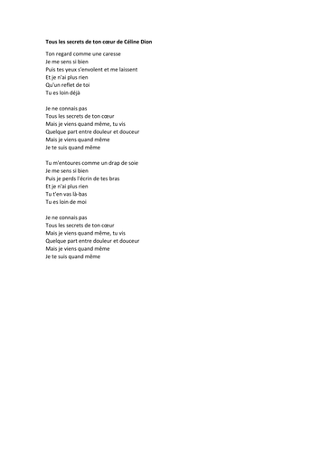 Tous les secrets de ton coeur de Céline Dion