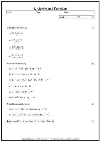 Algebra and Functions