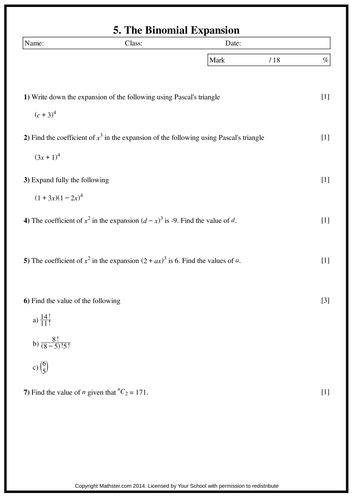 A Level Maths Binomial Expansion Worksheet By Uk Teaching Resources Tes 4374