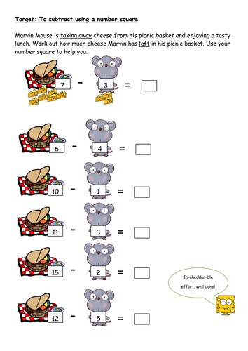 Editable subtract using a number square worksheets