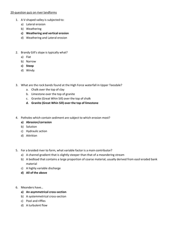 Quiz on river landforms AS Level OCR 'B'