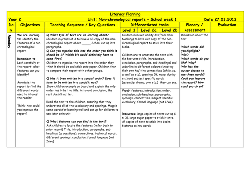 Non-chronological Report Planning based on school