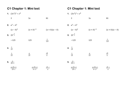 C1 Edexcel chapter summary tests