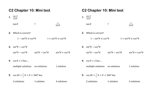 C2 Edexcel chapter summary tests