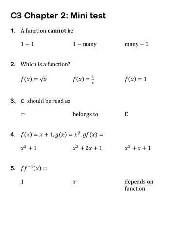 C3 Edexcel chapter summary tests