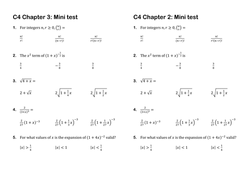 C4 Edexcel chapter summary tests