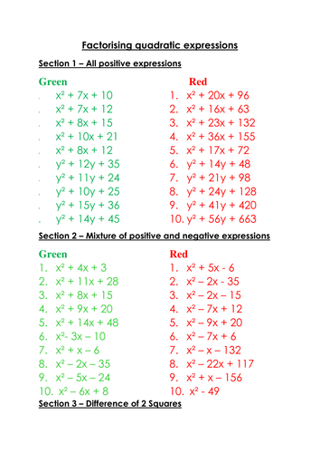 Factorising double brackets quadratics grade B 8 | Teaching Resources