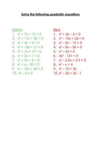 Solving quadratic equations Grade B Level 8