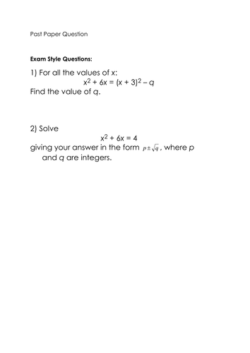 Solving by completing the square grade A