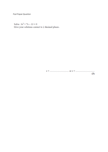 Quadratic Formula Solving Equations Grade A